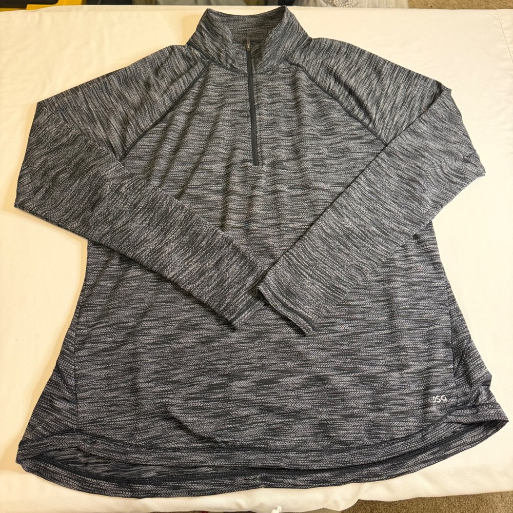 DSG Womens XL Quarter Zip Pullover Space Dye Black White Long Sleeve Thumbholes